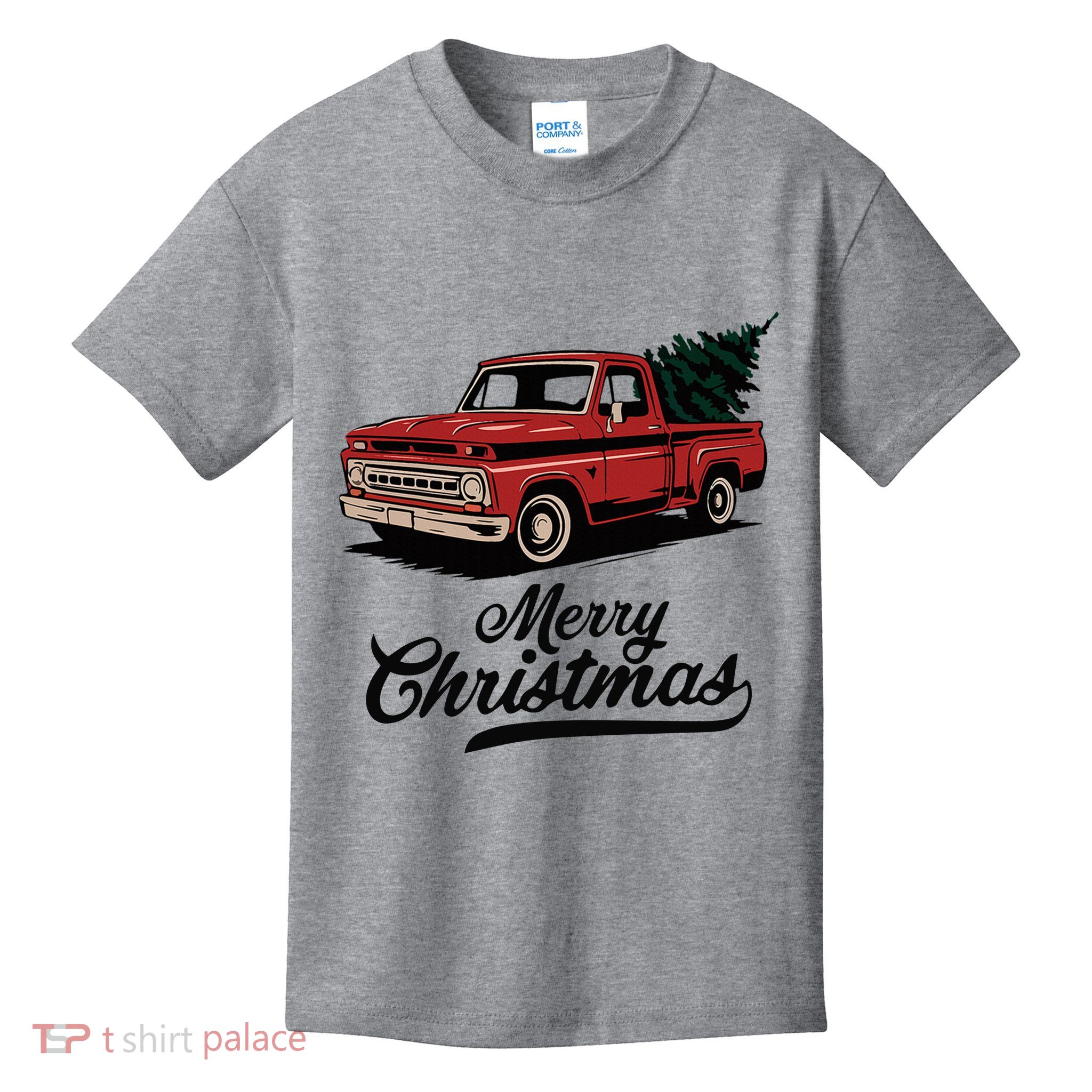 Merry Christmas Red Truck Vintage Retro Holiday Kids T-Shirt