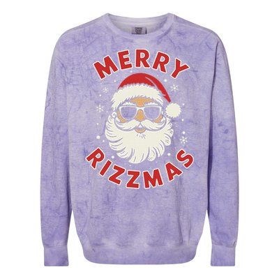 Merry Christmas Rizz Cool Santa Sunglasses Xmas Pjs Colorblast Crewneck Sweatshirt