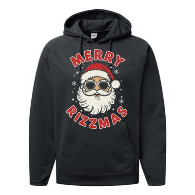 Merry Christmas Rizz Cool Santa Sunglasses Xmas Pjs Performance Fleece Hoodie