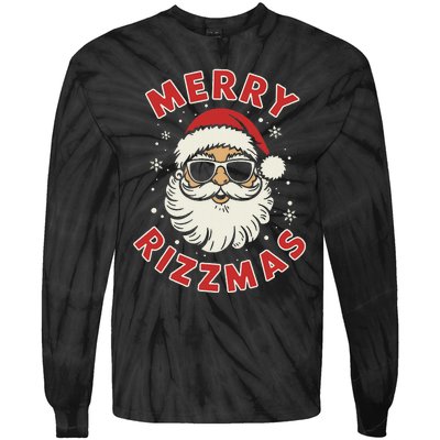 Merry Christmas Rizz Cool Santa Sunglasses Xmas Pjs Tie-Dye Long Sleeve Shirt