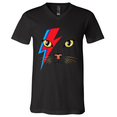 Meowie Cat Retro Kitty Cat Funny Glam Rock Music V-Neck T-Shirt