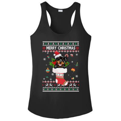 Merry Christmas Rottweiler In Sock Dog Funny Ugly Xmas Gift Ladies PosiCharge Competitor Racerback Tank