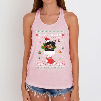 Merry Christmas Rottweiler In Sock Dog Funny Ugly Xmas Gift Women's Knotted Racerback Tank