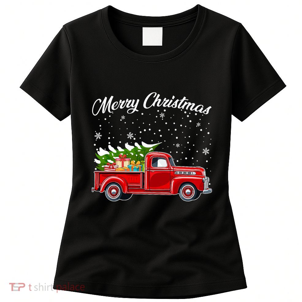 Merry Christmas Red Truck Xmas Tree Women Women's T-Shirt