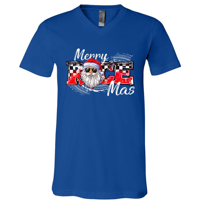 Merry Christmas Race Car Xmas Racing Santa Claus Pajamas V-Neck T-Shirt