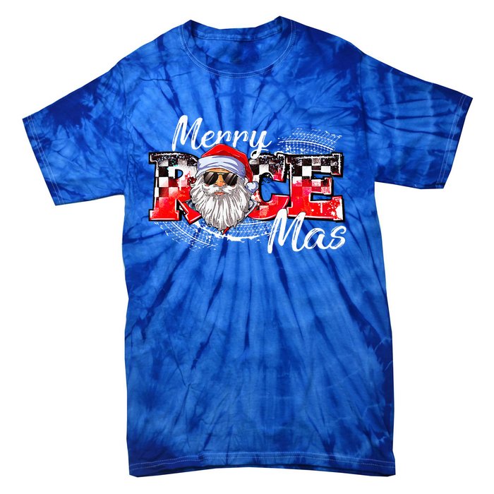 Merry Christmas Race Car Xmas Racing Santa Claus Pajamas Tie-Dye T-Shirt