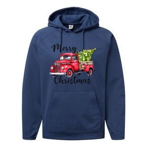 Merry Christmas Red Truck Performance Fleece Hoodie