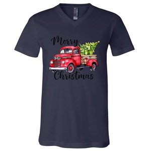 Merry Christmas Red Truck V-Neck T-Shirt