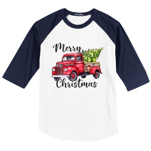 Merry Christmas Red Truck Baseball Sleeve Shirt