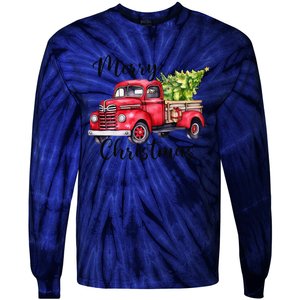 Merry Christmas Red Truck Tie-Dye Long Sleeve Shirt