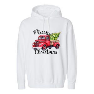 Merry Christmas Red Truck Garment-Dyed Fleece Hoodie