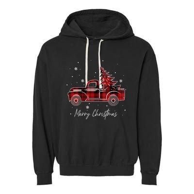 Merry Christmas Red Truck Family Matching Christmas Pajama Garment-Dyed Fleece Hoodie