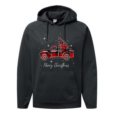 Merry Christmas Red Truck Family Matching Christmas Pajama Performance Fleece Hoodie