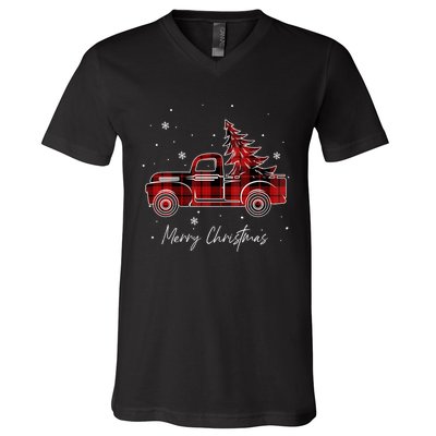 Merry Christmas Red Truck Family Matching Christmas Pajama V-Neck T-Shirt