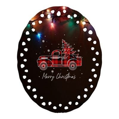 Merry Christmas Red Truck Family Matching Christmas Pajama Ceramic Oval Ornament