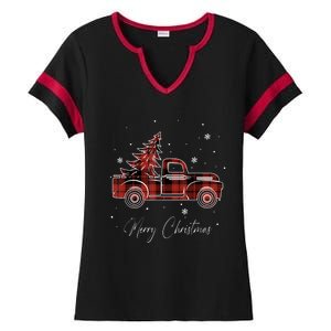 Merry Christmas Red Truck Family Matching Christmas Pajama Ladies Halftime Notch Neck Tee