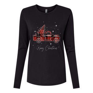 Merry Christmas Red Truck Family Matching Christmas Pajama Womens Cotton Relaxed Long Sleeve T-Shirt