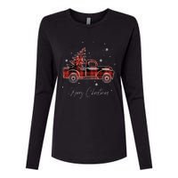 Merry Christmas Red Truck Family Matching Christmas Pajama Womens Cotton Relaxed Long Sleeve T-Shirt