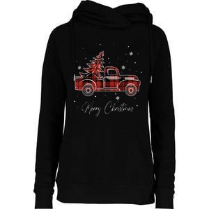 Merry Christmas Red Truck Family Matching Christmas Pajama Womens Funnel Neck Pullover Hood