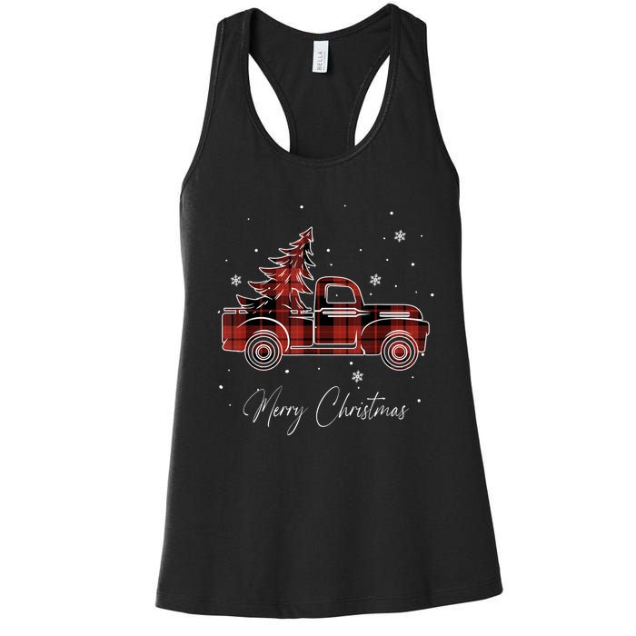 Merry Christmas Red Truck Family Matching Christmas Pajama Women's Racerback Tank