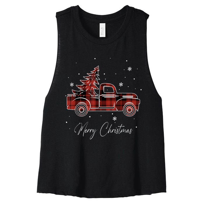 Merry Christmas Red Truck Family Matching Christmas Pajama Women's Racerback Cropped Tank