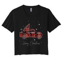 Merry Christmas Red Truck Family Matching Christmas Pajama Women's Crop Top Tee