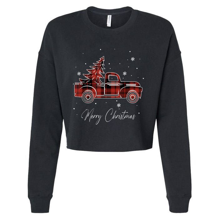 Merry Christmas Red Truck Family Matching Christmas Pajama Cropped Pullover Crew