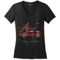 Merry Christmas Red Truck Family Matching Christmas Pajama Women's V-Neck T-Shirt