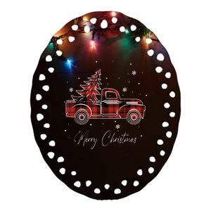 Merry Christmas Red Truck Family Matching Christmas Pajama Ceramic Oval Ornament