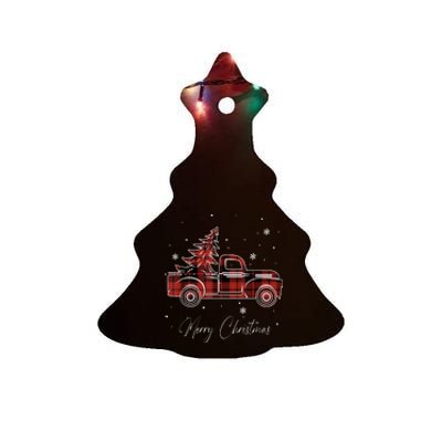 Merry Christmas Red Truck Family Matching Christmas Pajama Ceramic Tree Ornament