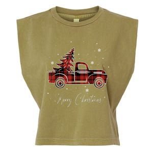 Merry Christmas Red Truck Family Matching Christmas Pajama Garment-Dyed Women's Muscle Tee