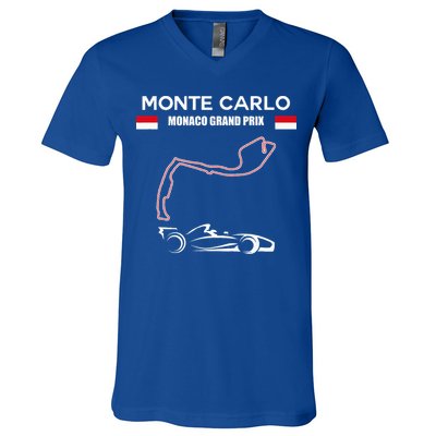 Monte Carlo Race Track Formula Racing Car Monaco Main Price V-Neck T-Shirt