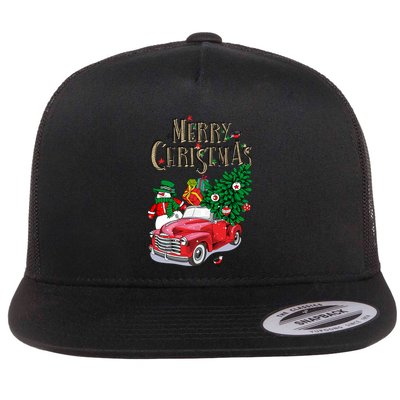 Merry Christmas Red Car Snow Ice Flatbill Hat