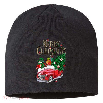 Merry Christmas Red Car Snow Ice Sustainable Beanie