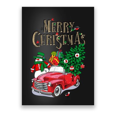 Merry Christmas Red Car Snow Ice Poster