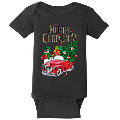 Merry Christmas Red Car Snow Ice Baby Bodysuit
