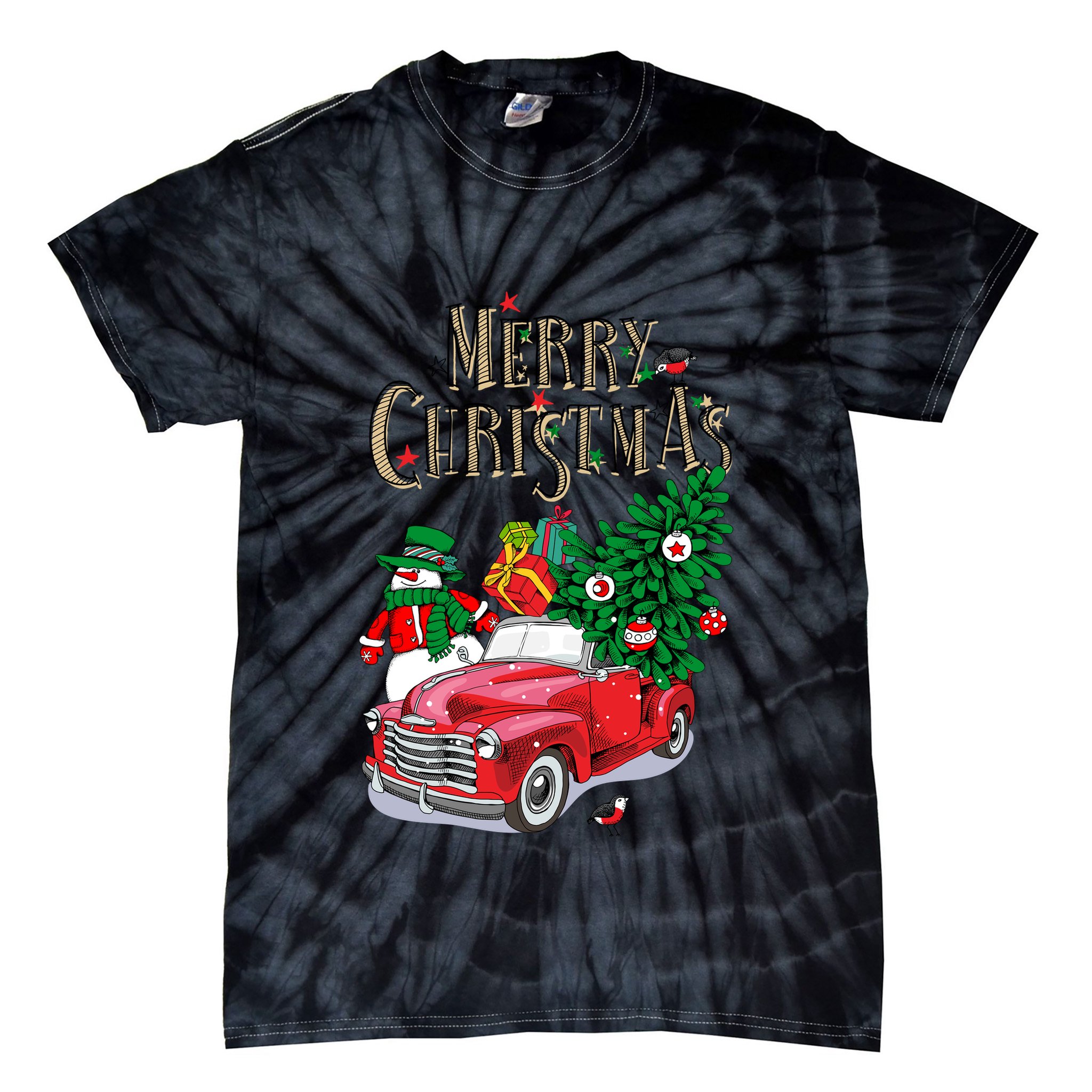 Merry Christmas Red Car Snow Ice Tie-Dye T-Shirt