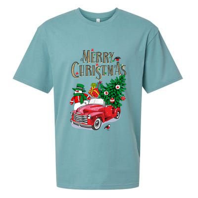 Merry Christmas Red Car Snow Ice Sueded Cloud Jersey T-Shirt