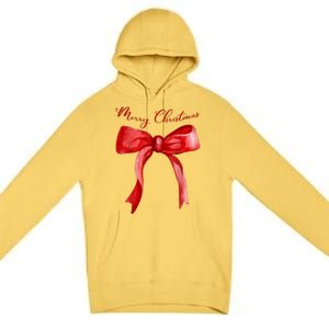 Merry Christmas Red Coquette Bow Merry And Bright Premium Pullover Hoodie