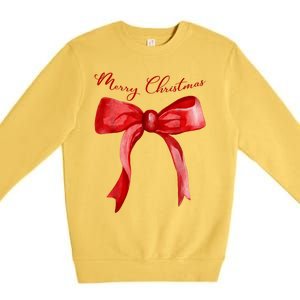 Merry Christmas Red Coquette Bow Merry And Bright Premium Crewneck Sweatshirt