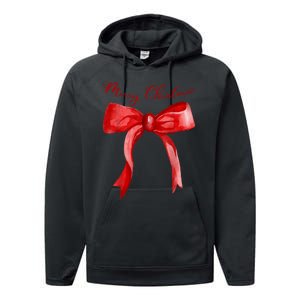 Merry Christmas Red Coquette Bow Merry And Bright Performance Fleece Hoodie