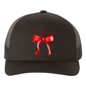 Merry Christmas Red Coquette Bow Merry And Bright Yupoong Adult 5-Panel Trucker Hat