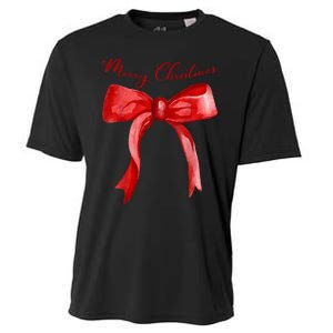 Merry Christmas Red Coquette Bow Merry And Bright Cooling Performance Crew T-Shirt