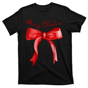 Merry Christmas Red Coquette Bow Merry And Bright T-Shirt