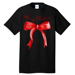 Merry Christmas Red Coquette Bow Merry And Bright Tall T-Shirt