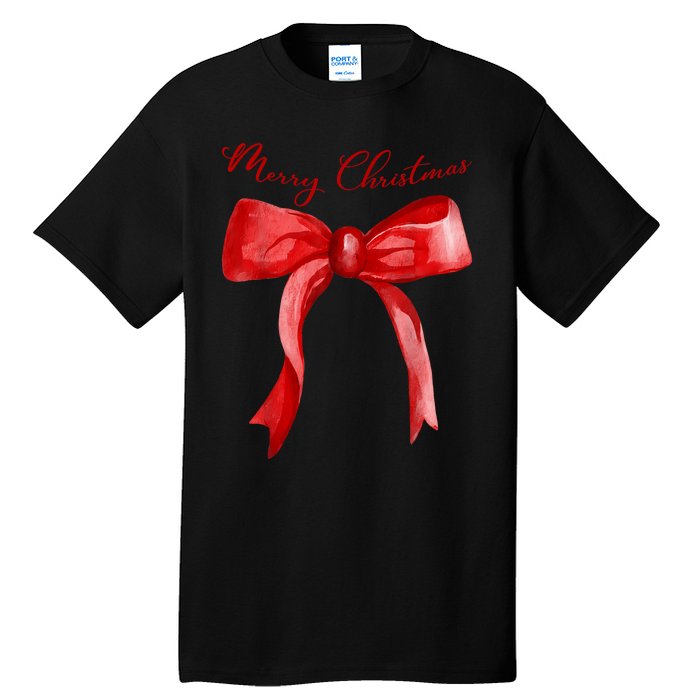 Merry Christmas Red Coquette Bow Merry And Bright Tall T-Shirt