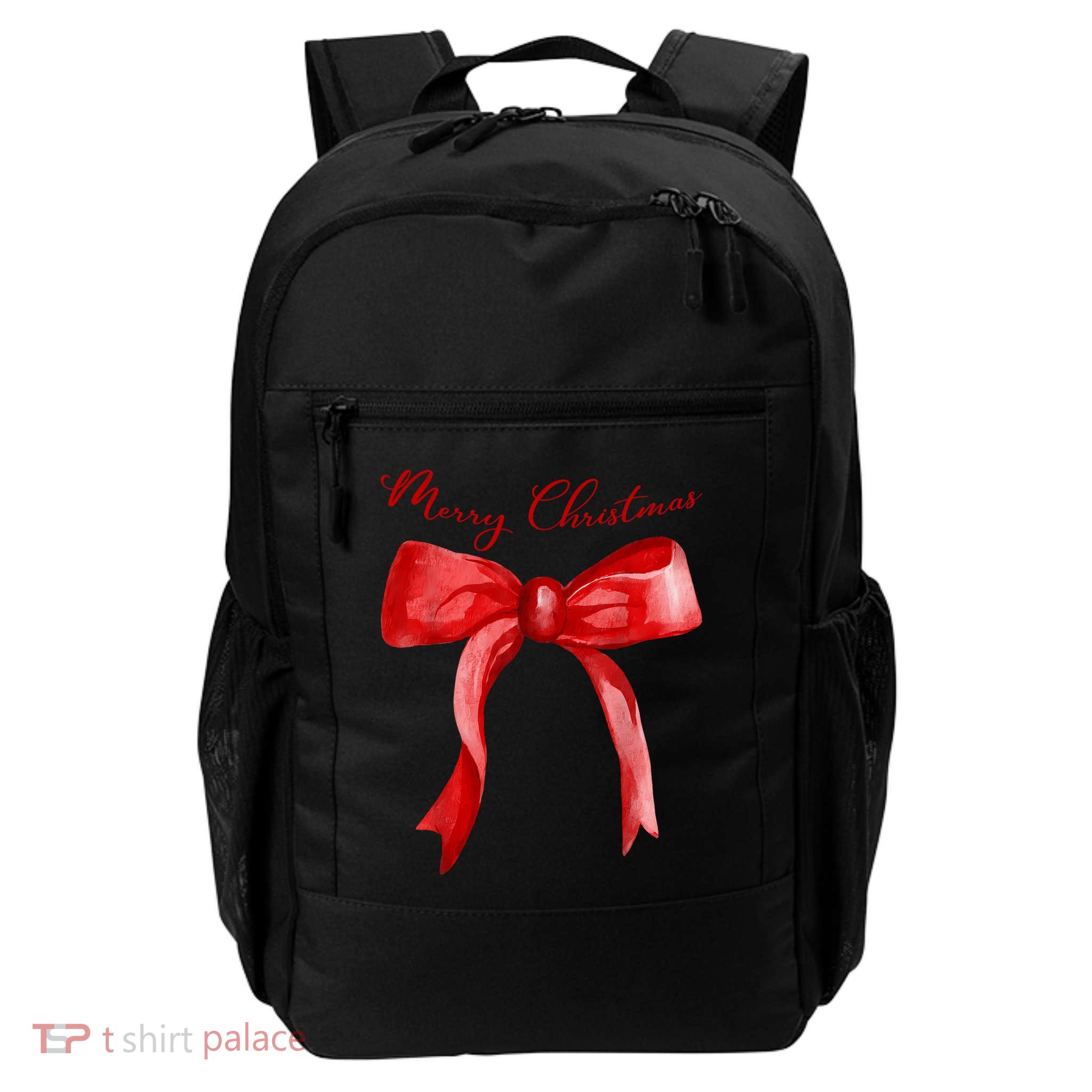 Merry Christmas Red Coquette Bow Merry And Bright Daily Commute Backpack