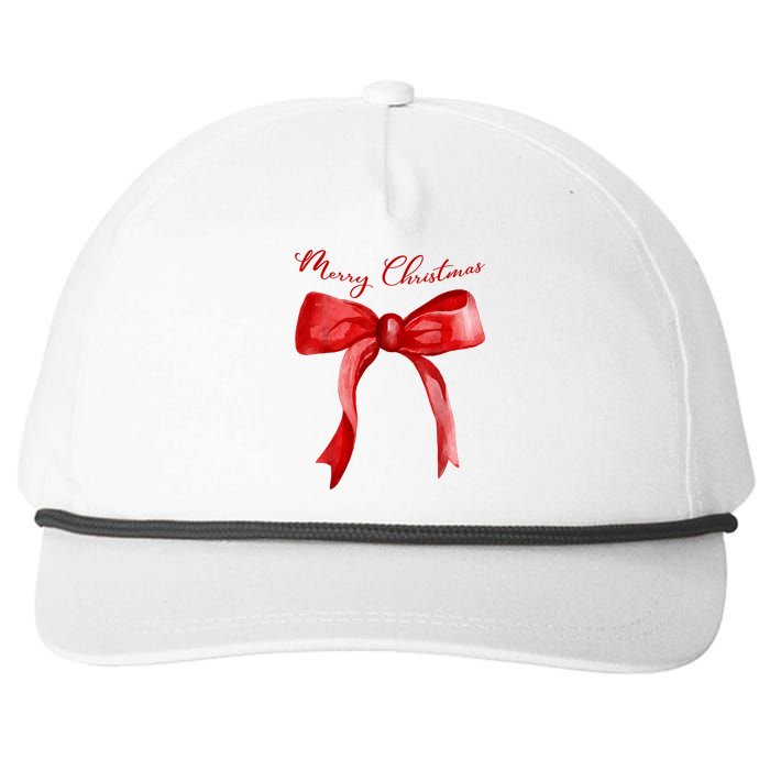 Merry Christmas Red Coquette Bow Merry And Bright Snapback Five-Panel Rope Hat