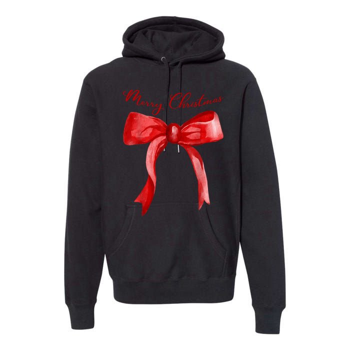 Merry Christmas Red Coquette Bow Merry And Bright Premium Hoodie