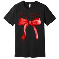 Merry Christmas Red Coquette Bow Merry And Bright Premium T-Shirt